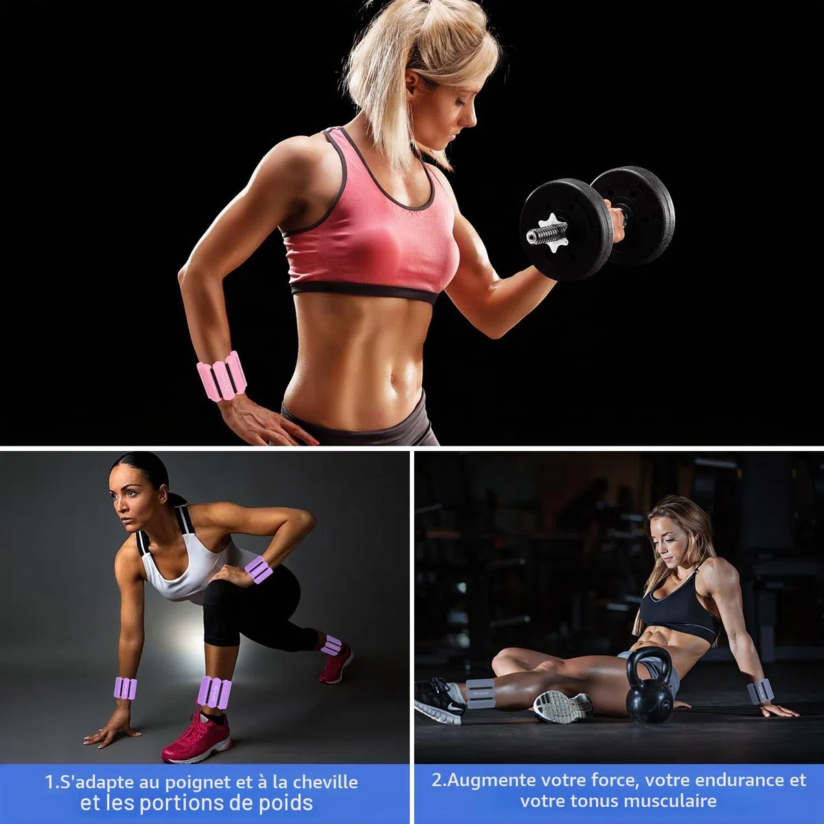 REALIKE Poids de cheville pour les femmes Poignet jambe Bracelet pondéré réglable pour Pilates Yoga marche aérobic 2 pièces en Set 1lb (453.5g) par pièce