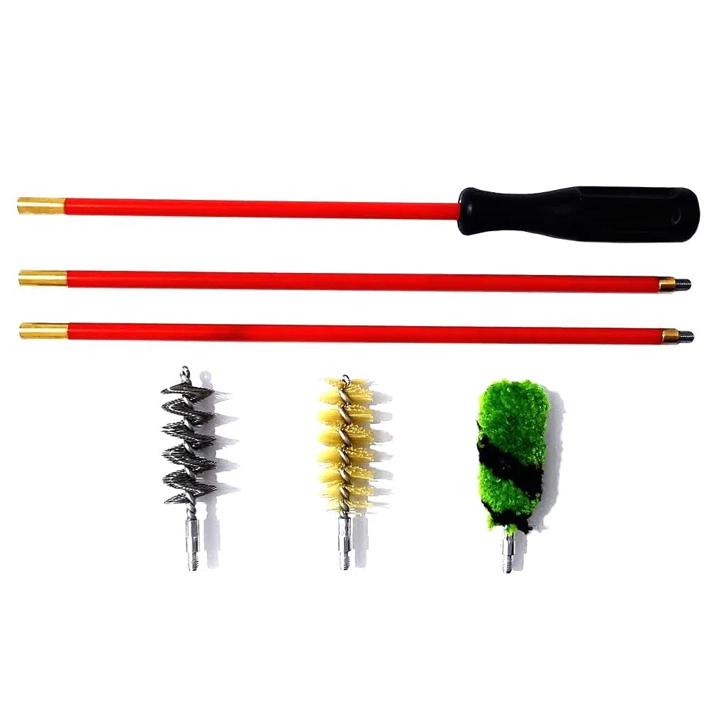 Kit de nettoyage pour pistolet de nettoyage pour pistolet à 12 tiges de calibre avec boîte de rangement en plastique (tige noire-rouge)