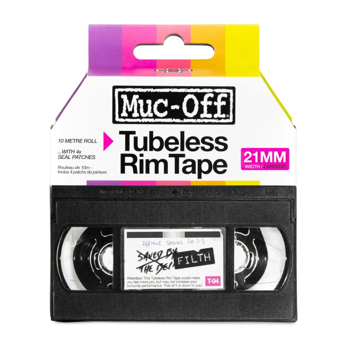 Muc-Off Fond de Jante Vélo Tubeless - 21 mm - Fond de Jante Adhésif Sensible à la Pression - Pour Installation de Pneus de Vélo Tubeless - Rouleau de 10 Mètres - 4 Patchs d'Étanchéité Inclus