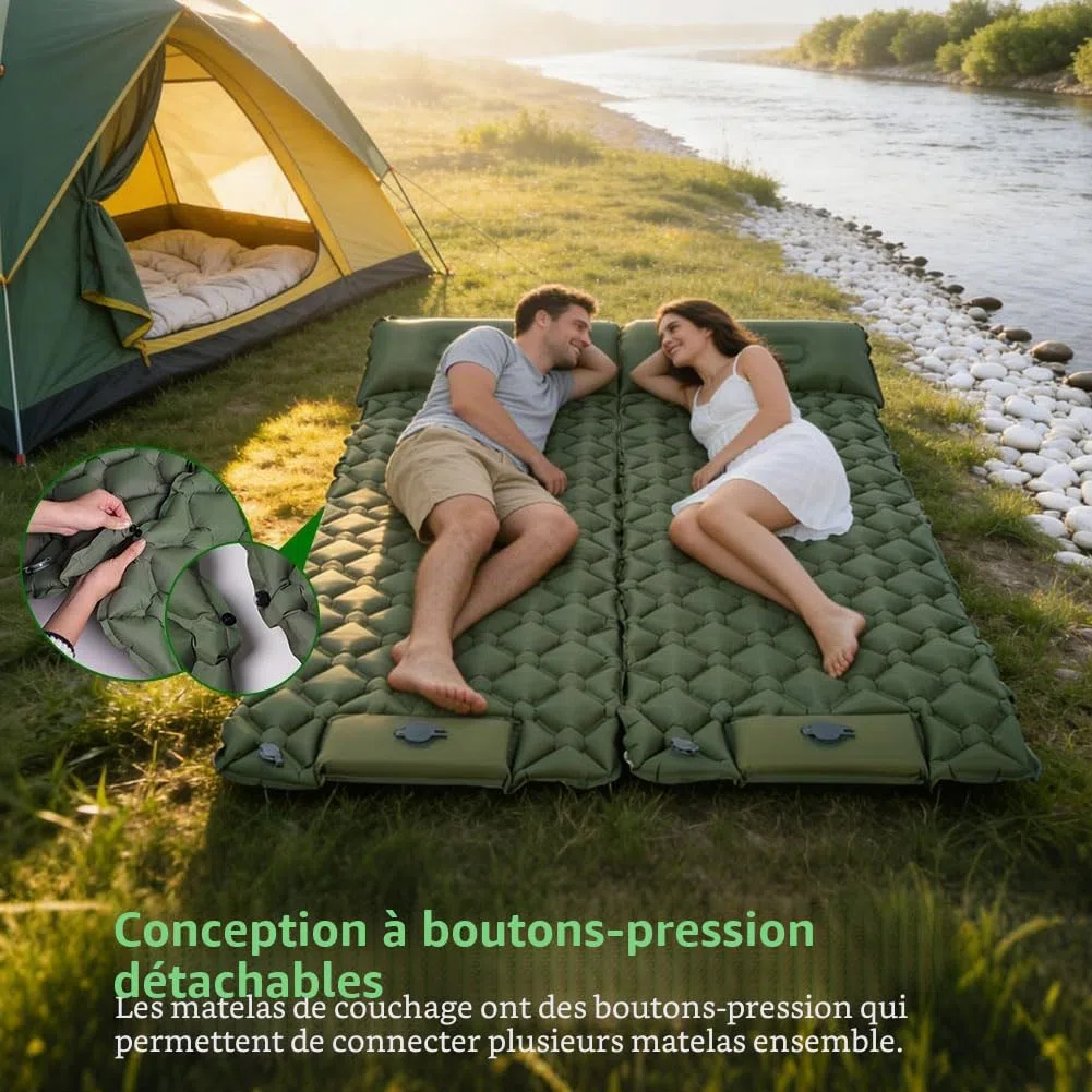 AUYAO Matelas Camping Gonflable, 190x60x5cm Matelas Autogonflant Portable avec Oreiller et Pompe à Pied Intégrée, Tapis de Couchage Matelas Ultra Léger Imperméable pour Tente Trekking Voyage