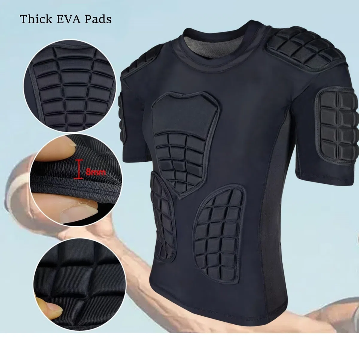 Topeter Maillot de football rembourré pour homme avec poitrine, côtes, dos, épaulettes, protection contre les chocs pour rugby, baseball