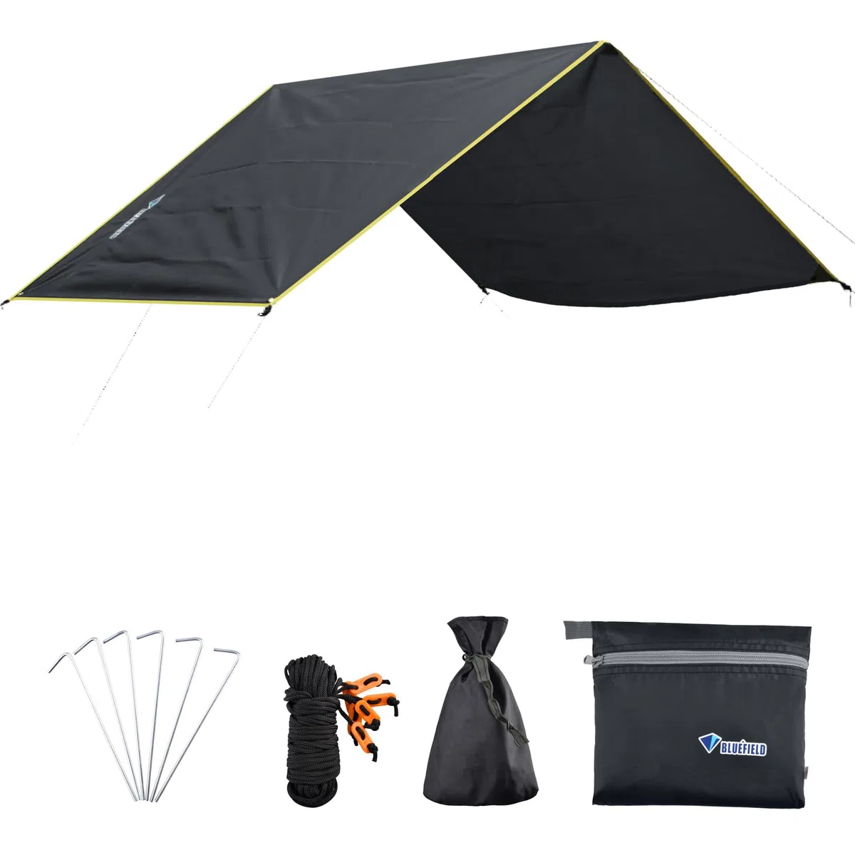 Azarxis Bâche Anti-Pluie Tarp Bivouac Toile de Tente Tapis de Sol Camping Bâche de Tente Auvent pour Randonnée Plage Pique-Nique (Noir, M - 180 x 220 cm)