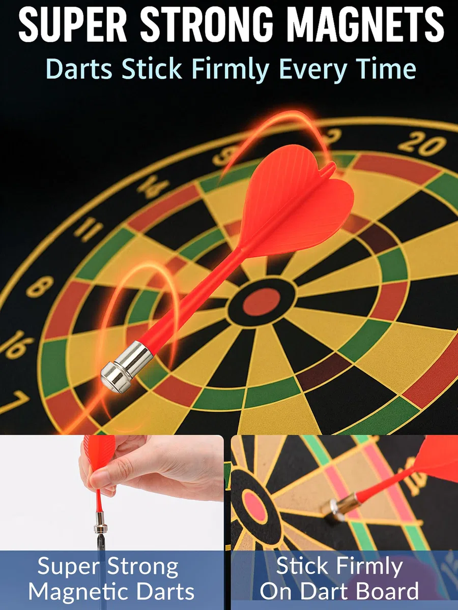 Cible de fléchettes magnétique pour Enfants avec 12 fléchettes sûres, Double Face, Cadeaux pour Enfants de 4, 5, 6, 7, 8, 9, 10, 11, 12 Ans, Jeu d'intérieur et d'extérieur