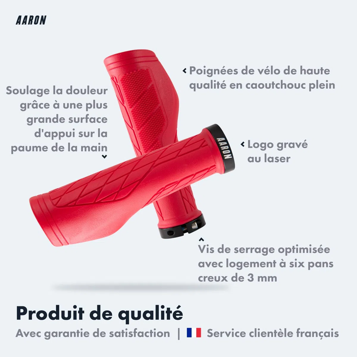 AARON Fit Poignées de vélo avec Surface d'appui amortissante – Poignées de Guidon ergonomiques en Caoutchouc antidérapant – Poignées Douces pour vélo électrique, vélo de Trekking, VTT, vélo de