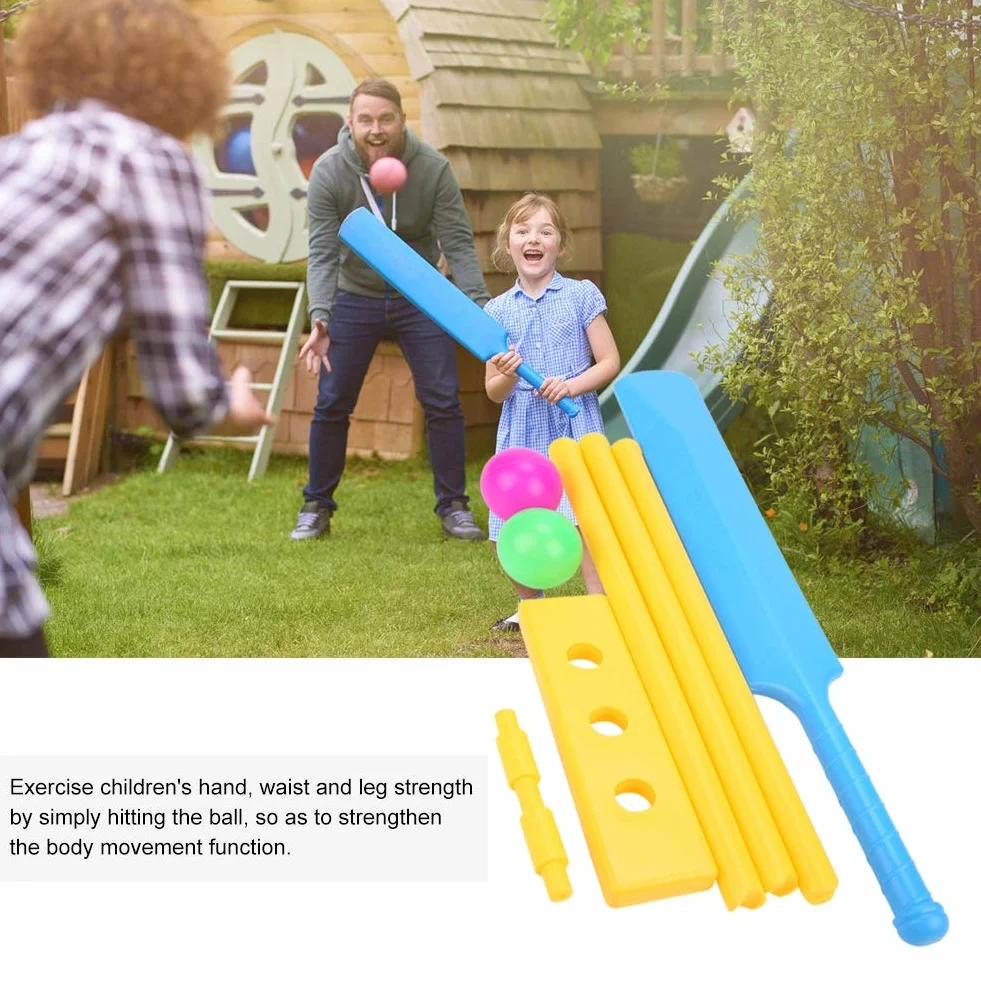 Jeu de Cricket pour Enfants Jeu de Cricket en Plastique Chauve-Souris et Balle de Cricket Jeu interactif de Plage Kit de Support de guichet Jeu de Sport pour l'extérieur et l'inté