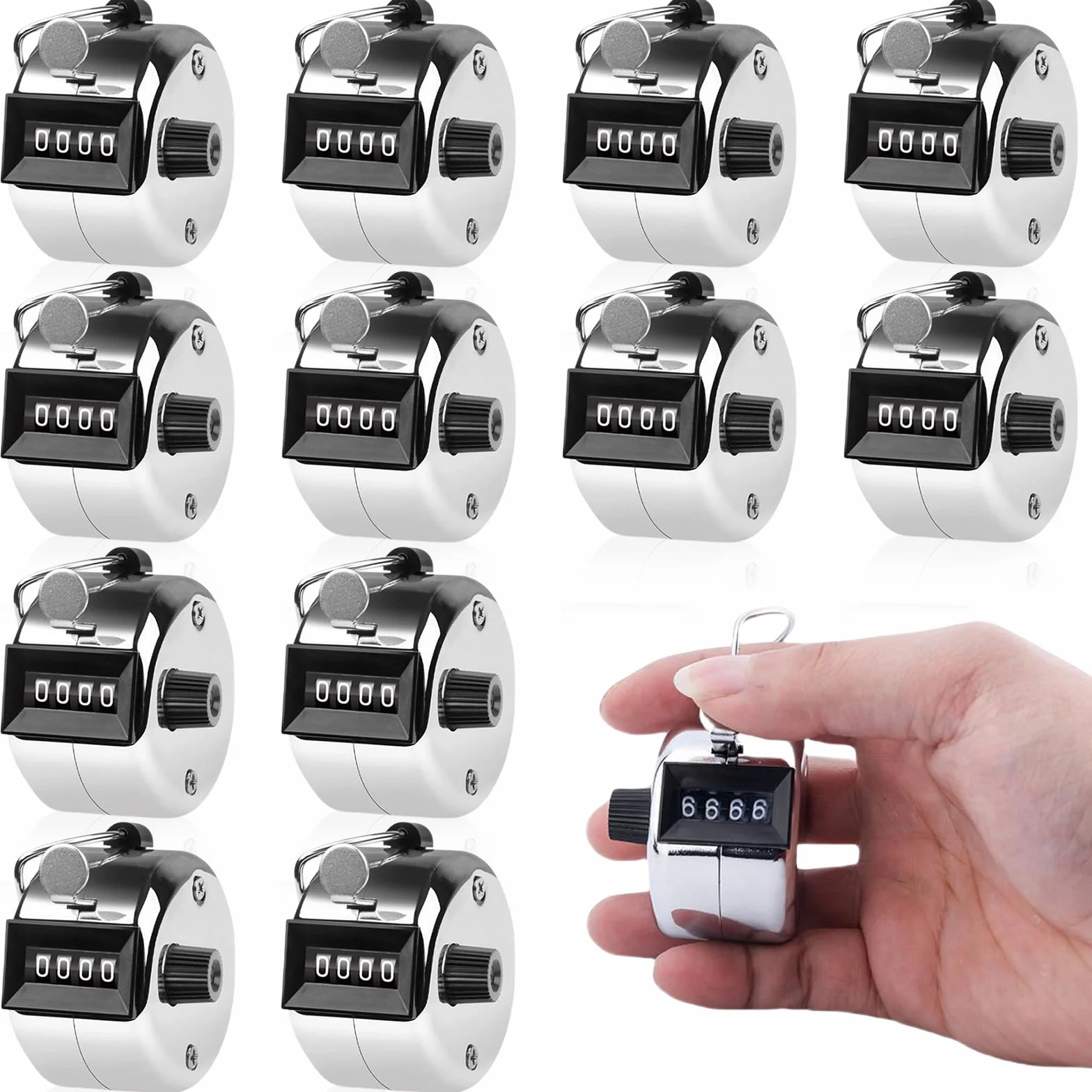 Leikurvo 12 pièces Compteur manuel Compteur : Compteur métallique Clicker Counter Compteur à 4 chiffres pour compteur de personnes, compteur de quantité, compteur de tours pour tricot, compteur sur