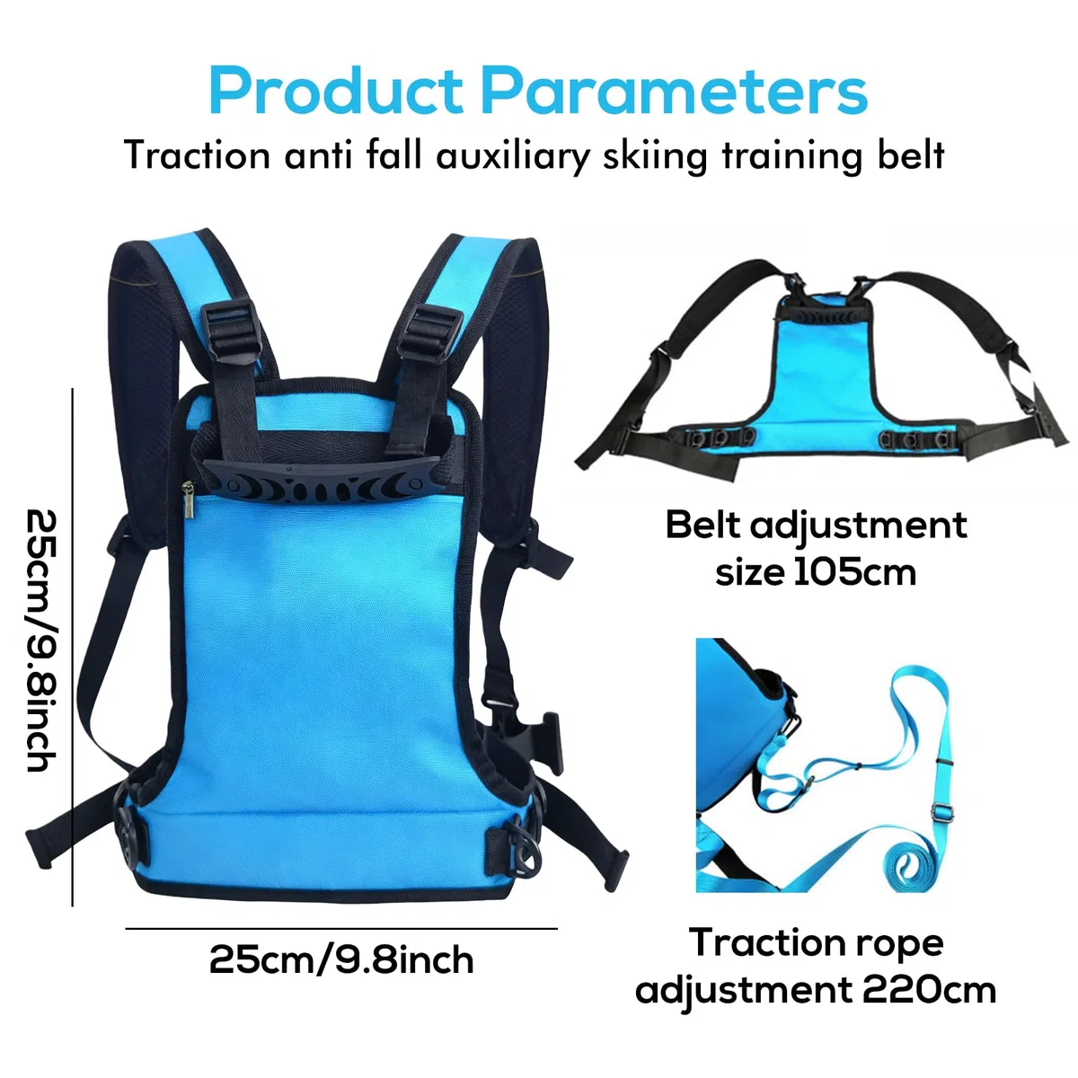 Harnais de sécurité pour ski et snowboard pour débutants, pour enfants, lanière de ski bleue pour enfants, lanière d'entraînement de ski de haute qualité pour enfants, lanière de chien stable pour