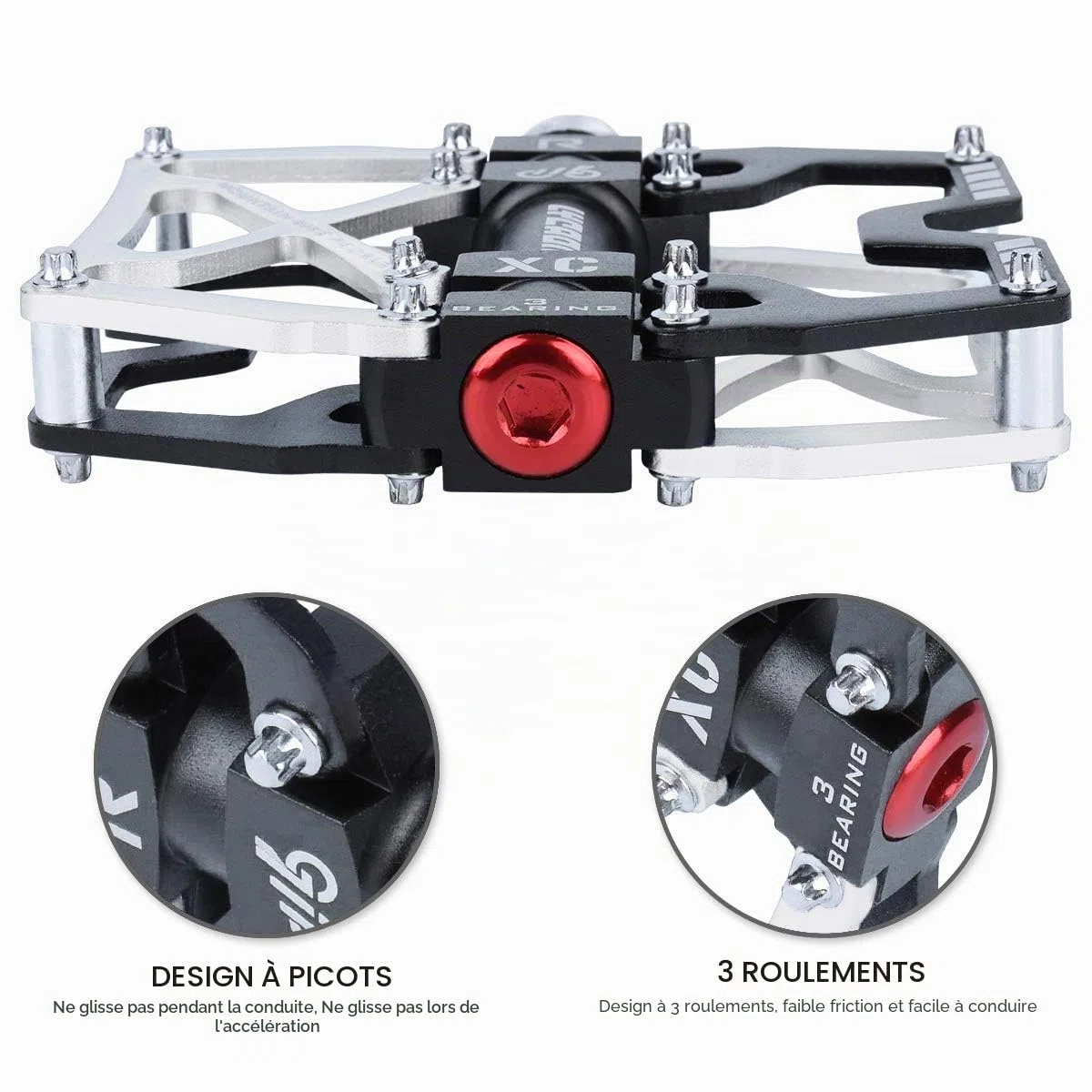 LYCAON Pédales pour Vélo, Pédale de vélo Antidérapante en Alliage d'aluminium CNC, 3 Pédales de Roulements pour BMX VTT 9/16 Pouces