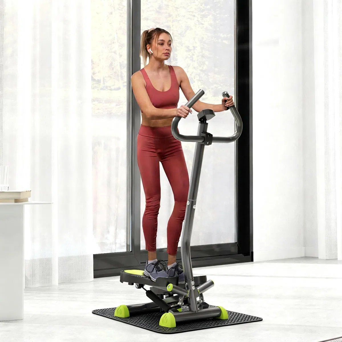 HOMCOM Stepper avec Guidon Stepper Fitness Appartement écran LCD résistance réglable Exercise Hanches Jambes lombes pour Maison Acier