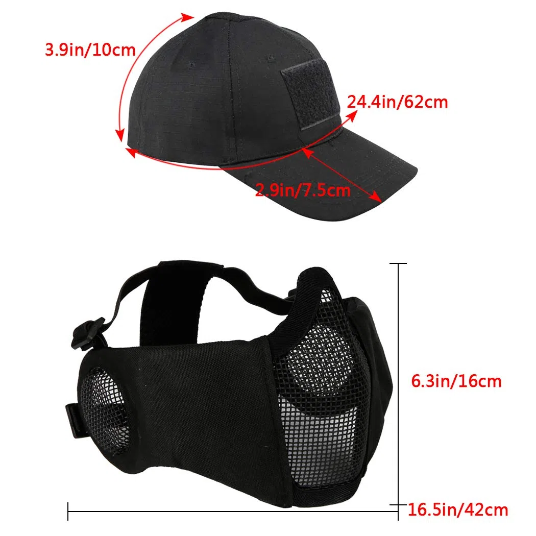 Masque pliable en maille avec protection des oreilles et casquette de baseball réglable pour CS/chasse/paintball/tir