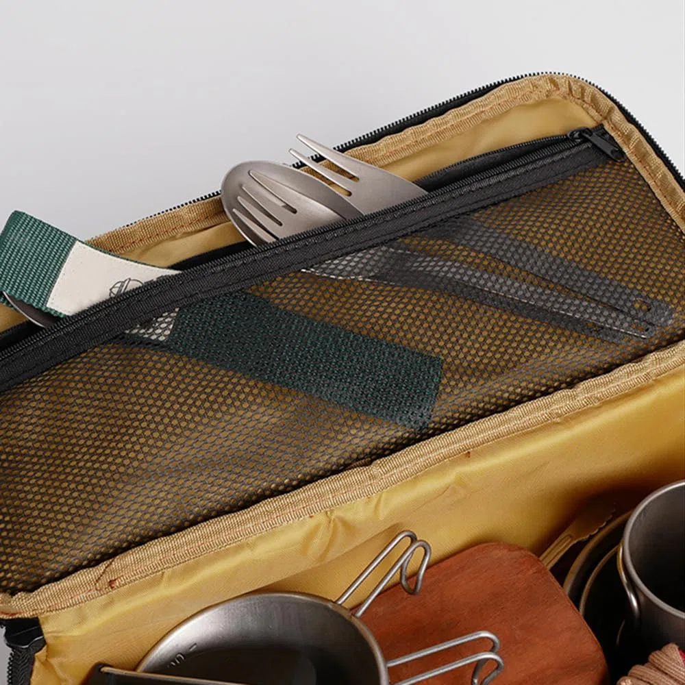 MiOYOOW Sac Rangement pour Ustensiles Cuisine Camping, Sac Transport Vaisselle Camping Étanche avec Double Fermeture Éclair et Poignée pour Camping Randonnée Barbecue