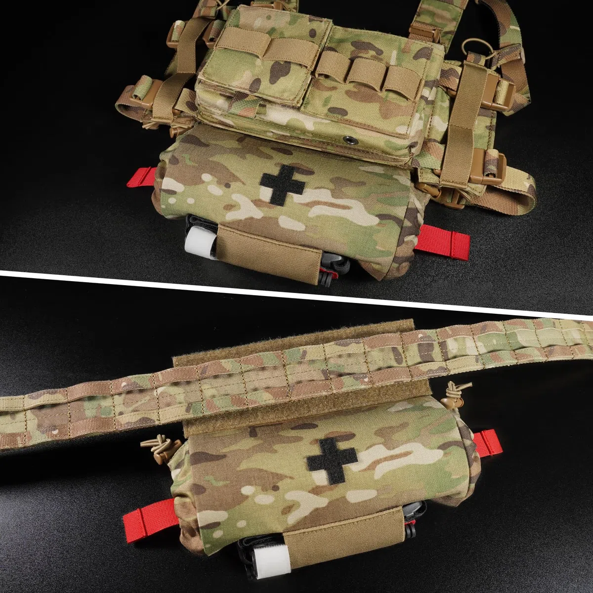 PETAC GEAR Pochette Tactique de Premiers Secours, Pochette Enroulable pour Sous-Bbdominaux EMT IFAK avec Crochet et Boucle pour Gilet JPC CPC AVS (MC)