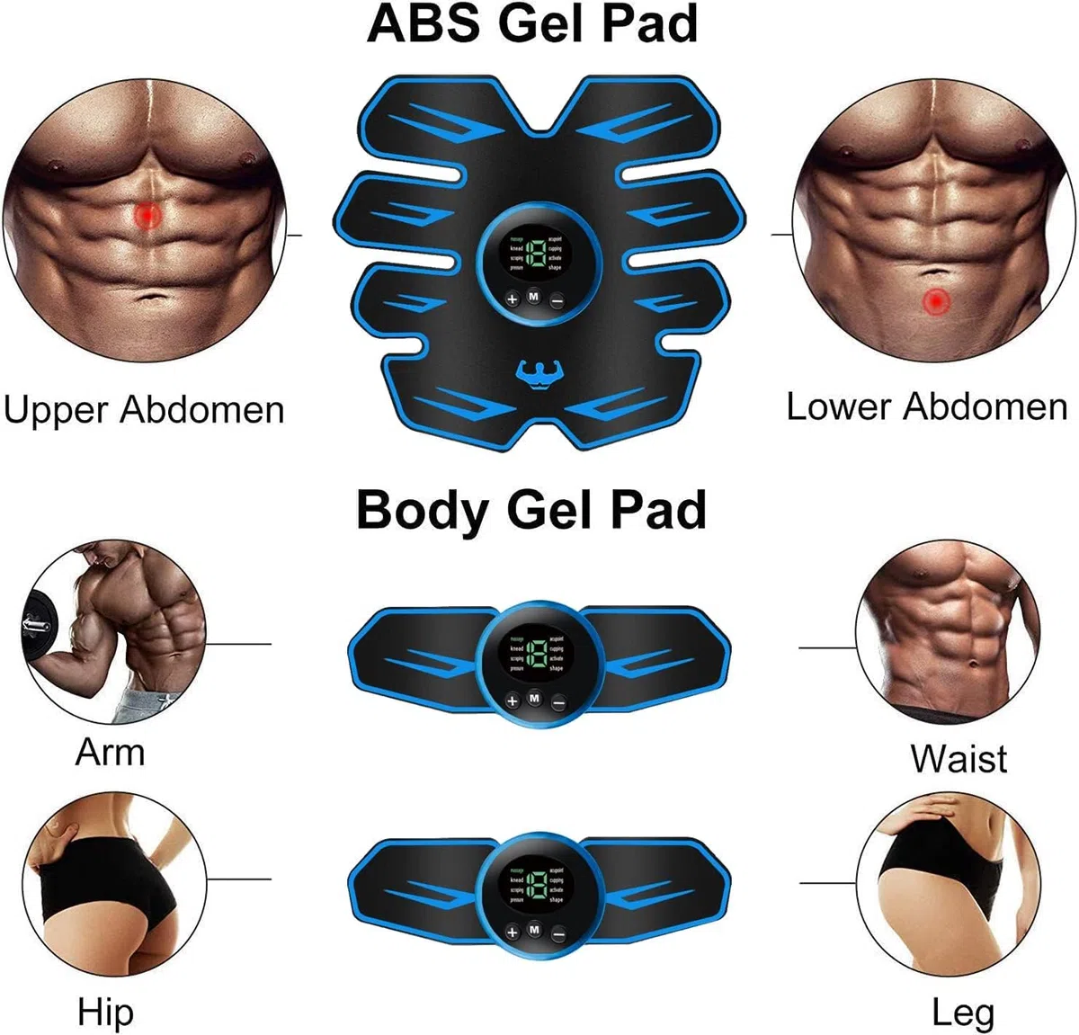 Electrostimulateur Musculaire Femme Homme Entraînement Abdominal pour Abdomen/Bras/Jambes,8 Modes 18 Niveaux, Ceinture Abdominale Electrostimulation