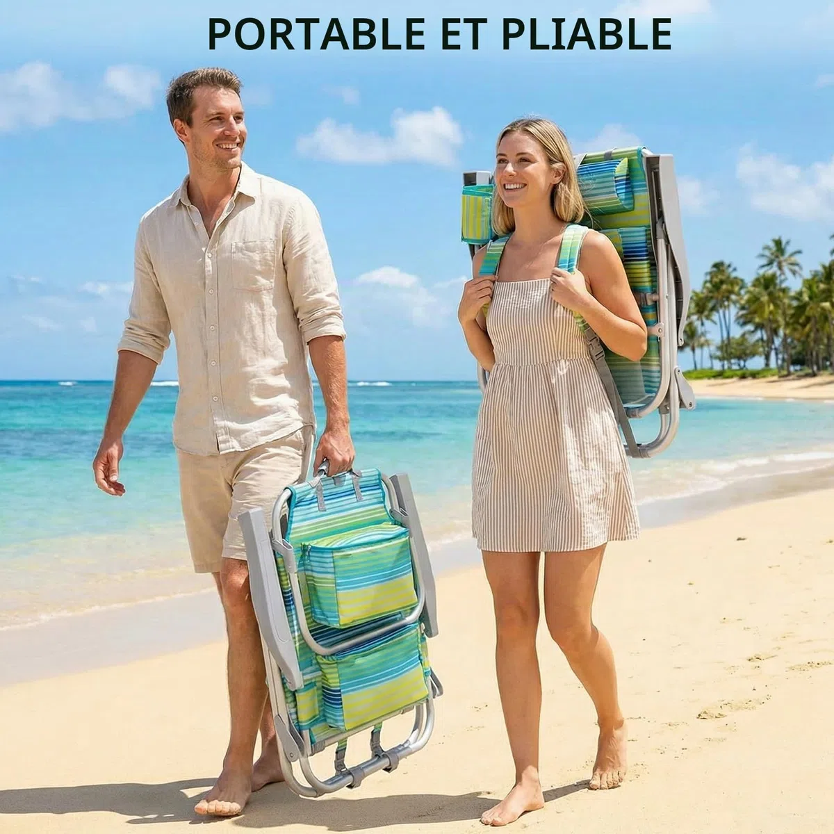 LIFERUN Chaise Pliante de Plage en Alliage d'Aluminium, Légère, Lot de 2, Chaise Pliante Portable comme Un Sac à Dos, Chaise de Camping, Inclinable, Charge Maximale 150 kg, Chaise Pliante d'Extérieur