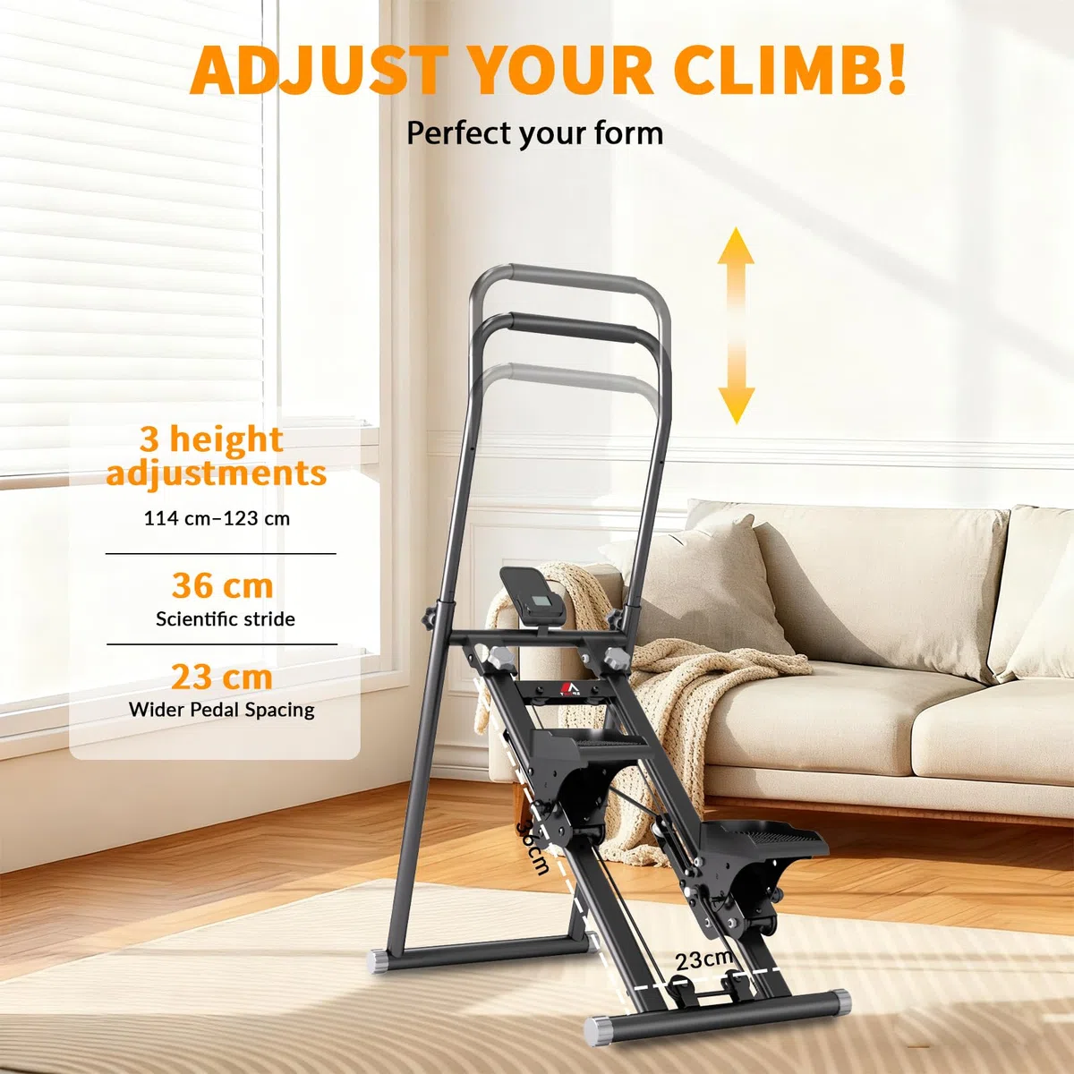Stepper d’Escalier Pliable，Stepper Fitness pour la Maison，Guidon et pédales réglables,Écran LCD,avec Support de téléphone,Charge 120KG