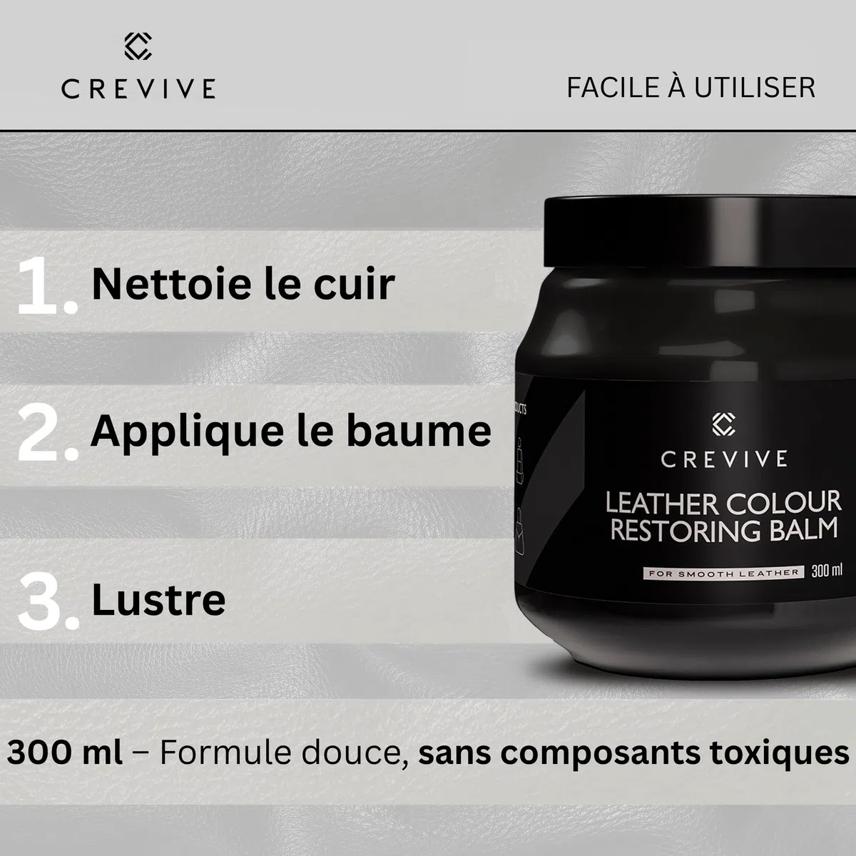 Kit de réparation en cuir Noir 300 ml - Entretien du cuir Voiture - Réparation du cuir Canapé - Réparation de siège auto