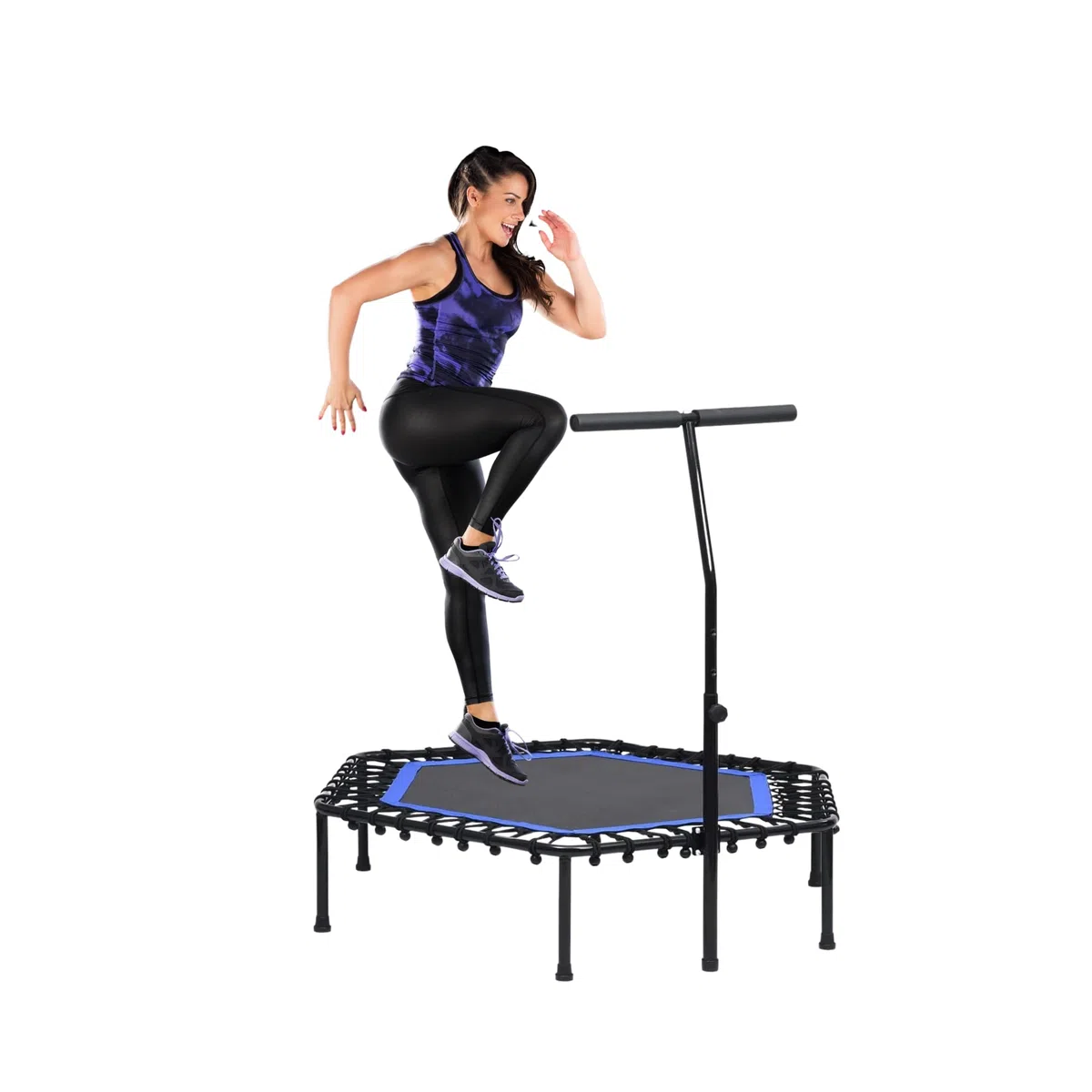 Trampoline Fitness Elastique pour Sauter de Ø90cm Pliable et Silencieux. Installation Facile, Octogonale pour Adultes,Enfants. Intérieur,Extérieur avec Accoudoirs Réglables en Mousse.