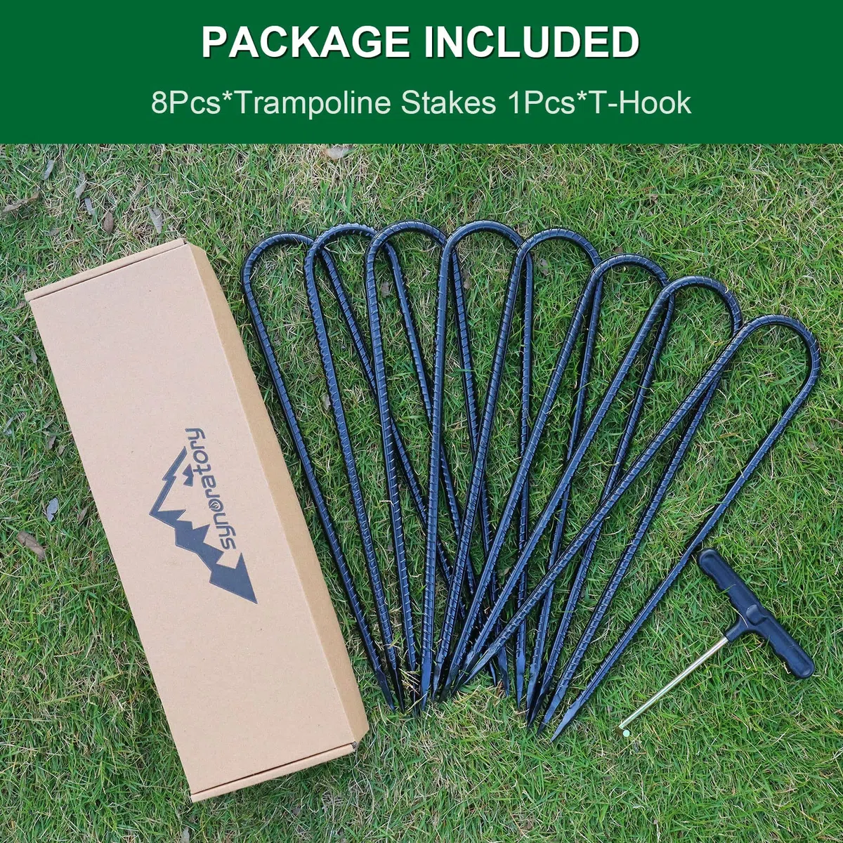 Lot de 8 piquets en U en Acier galvanisé 30 cm, Piquet ancrage, ancrage Trampoline et Piquet de Tente, pour clôture et ancrage au Sol, Accessoire Trampoline résistant (Noir)