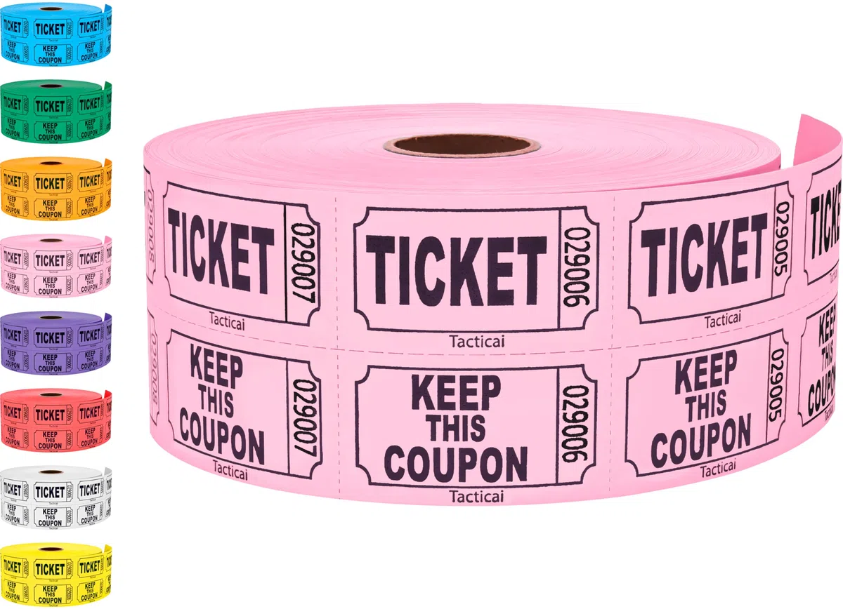 Tacticai Lot de 1000 tickets de tombola Rose (1 des 8 couleurs), double rouleau, tickets pour événements, entrée, récompense de classe, collecte de fonds et prix