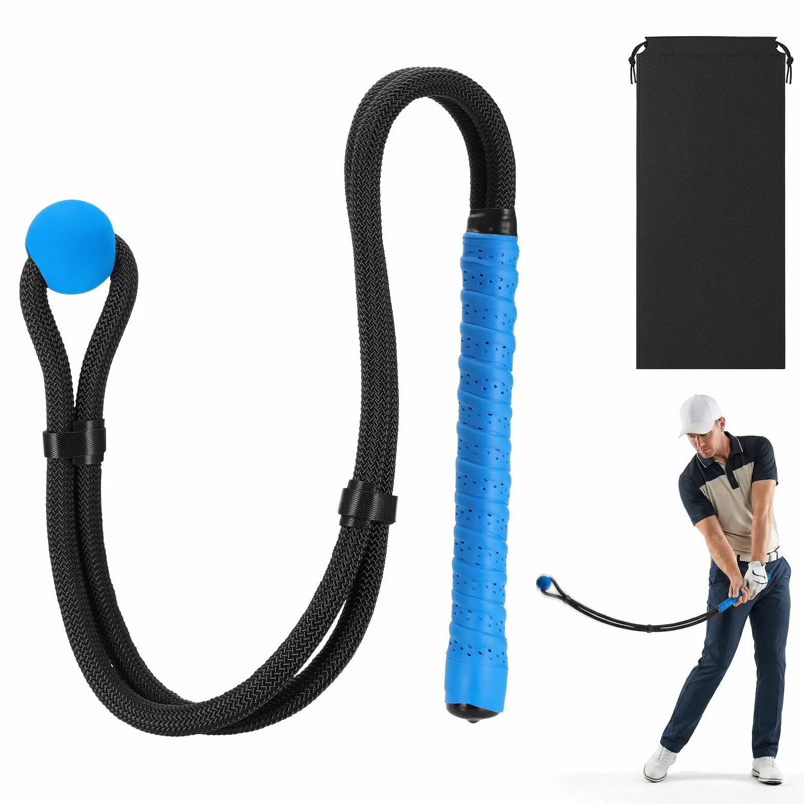 Starvortex Entraîneur de Swing de Corde de Golf, Améliore la Vitesse de Swing et Golfeurs Contrôle Force, Professionnel Aide à l'Entraînement Swing Corde de Golf avec Sac de Rangement