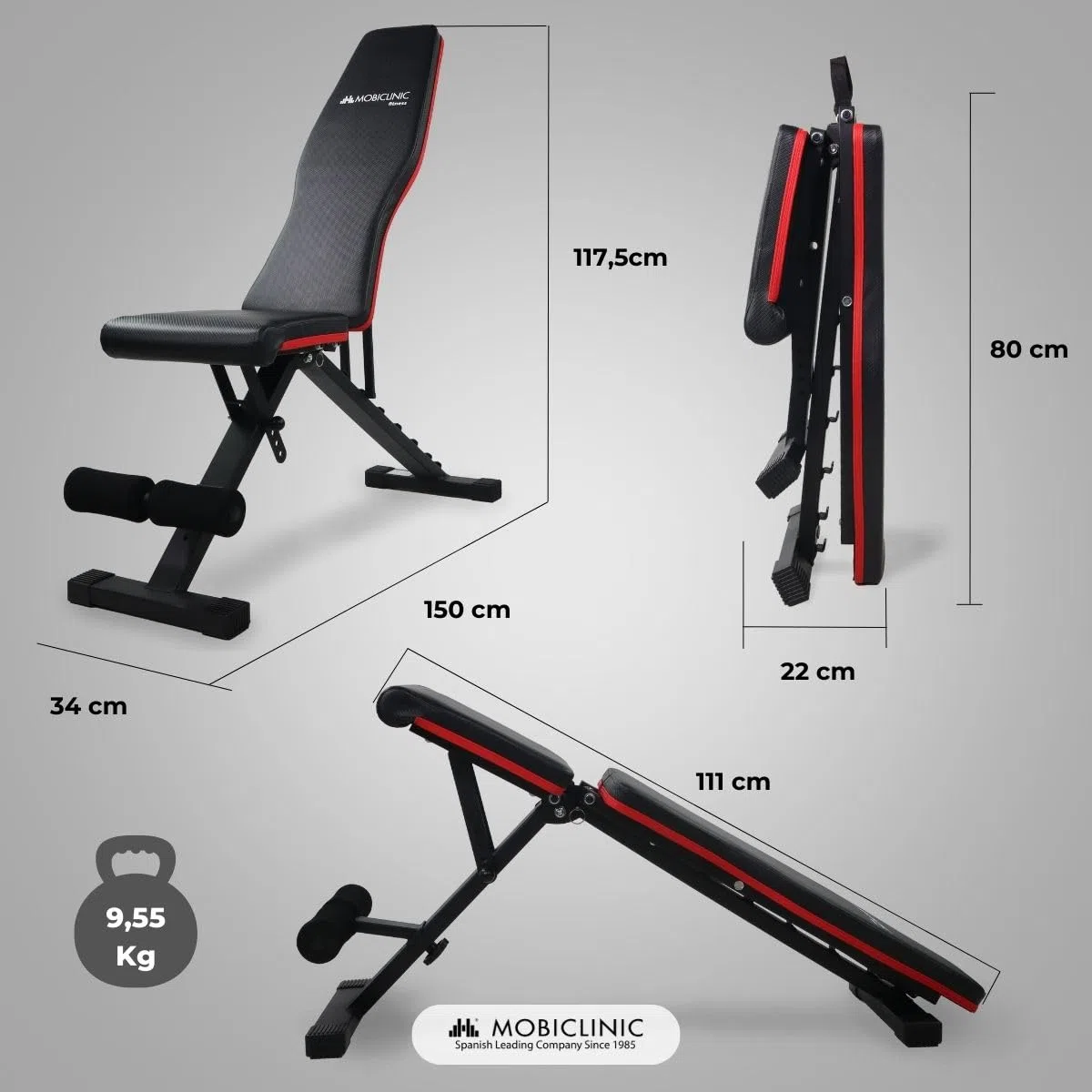 Mobiclinic® Fitness, Banc de musculation, Pliable, Supporte 200kg, Inclinable, Réglable, FlexFit, Multifonction, Banc de musculation, Entraînement complet du corps, FlexFit, Solide et stable, Home Gym