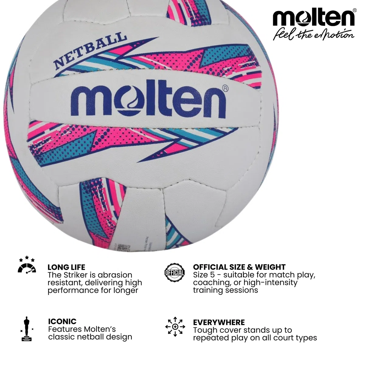 Molten Femme Striker Netball Club et Match Level, Rose/Bleu, Taille 5