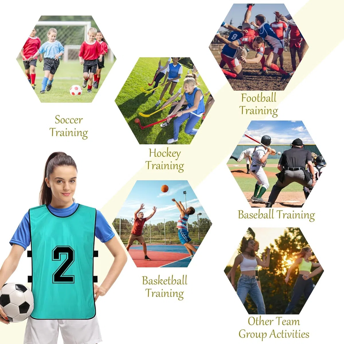 24 Gilets de Chasuble d’Entraînement — Dossards de Football, Maillots d’Entraînement pour Jeunes et Adultes, Chasubles Numérotées pour Basket, Football, Volley, Sports d’Équipe