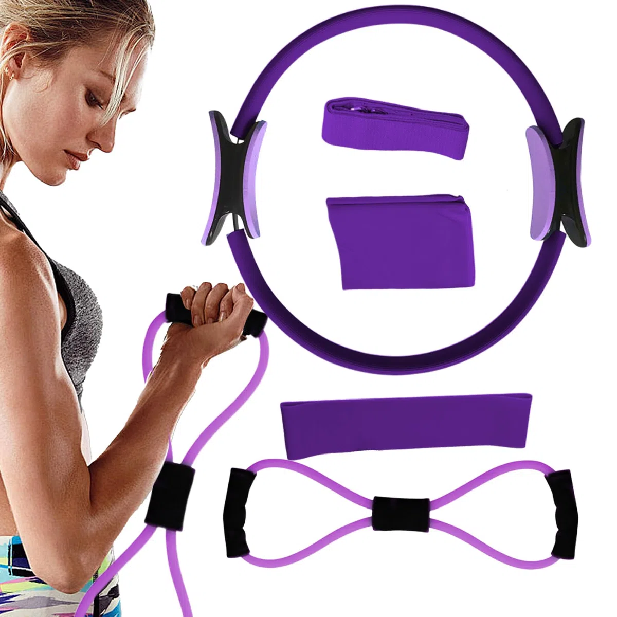 Ensemble de bagues de pilates pour femme, extenseur de poitrine, boucle de résistance, anneaux de pilates pour jambes, bras et cuisses, perte de poids