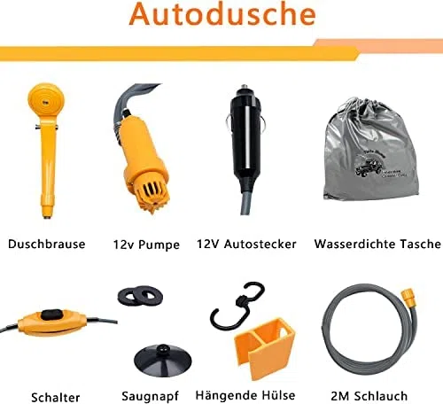 LARS360 Kit de douche de camping – Utilisation extérieure et intérieure – Douche de camping – Tuyau de douche de 2 m avec pompe pour jardin