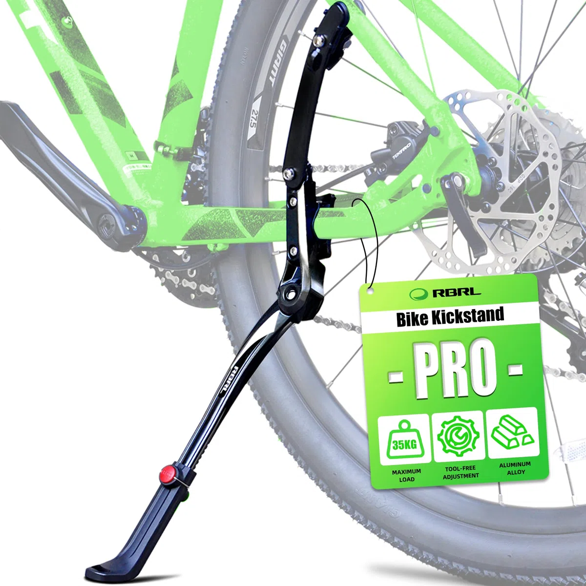 RBRL Support vélo en alliage d'aluminium, support latéral universel pour vélo de 26 à 29 pouces, support vélo stable pour VTT/vélo de course/VTT, réglable en hauteur avec base en caoutchouc