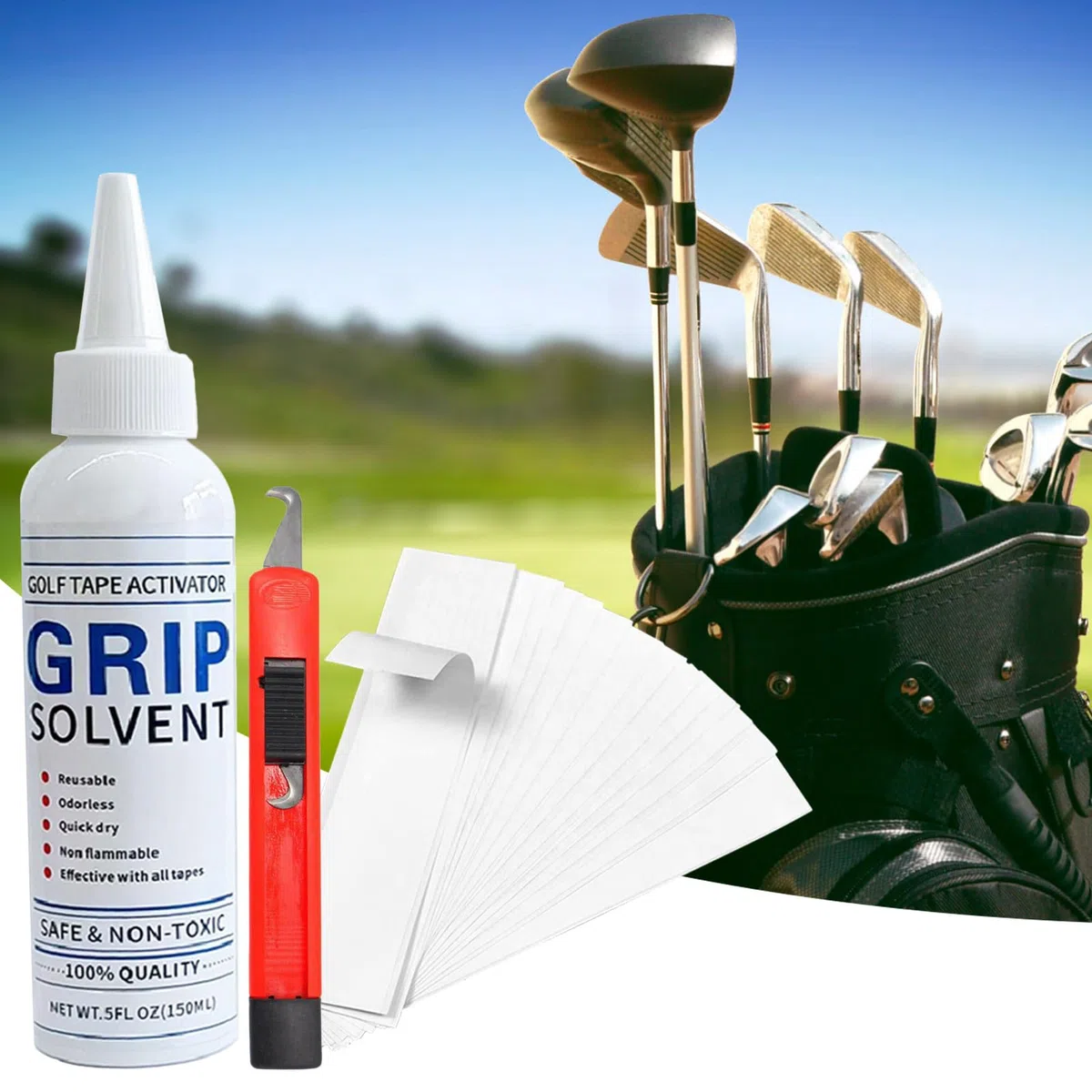 Kit de Remplacement de poignée de Club de Golf | Kit de Ruban adhésif et de solvant pour Club de Golf Kits de réparation de Grip de Golf pour regripper Les Clubs de f