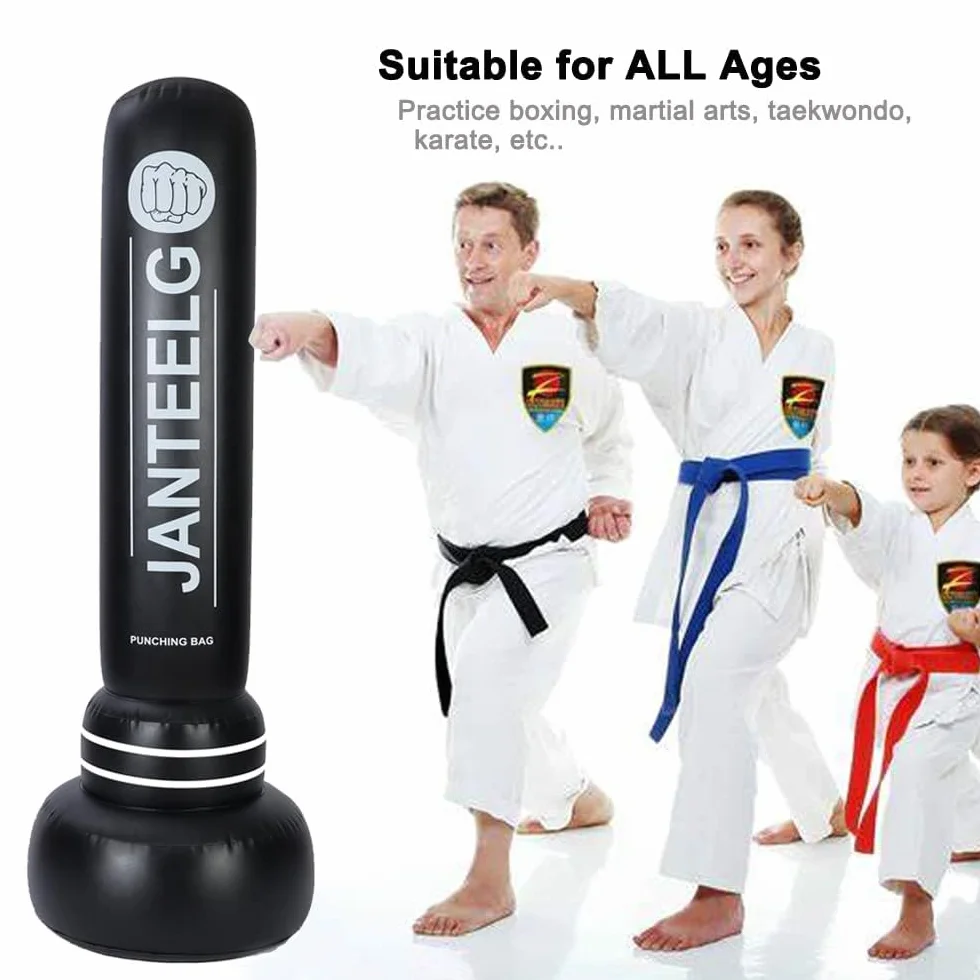 Punching Ball Enfant et Adulte - Sac de Boxe, JanTeelGO 180cm Punching Ball sur Pied pour Rebondissement Immédiat, Sacs de Frappe pour Kickboxing, Karaté