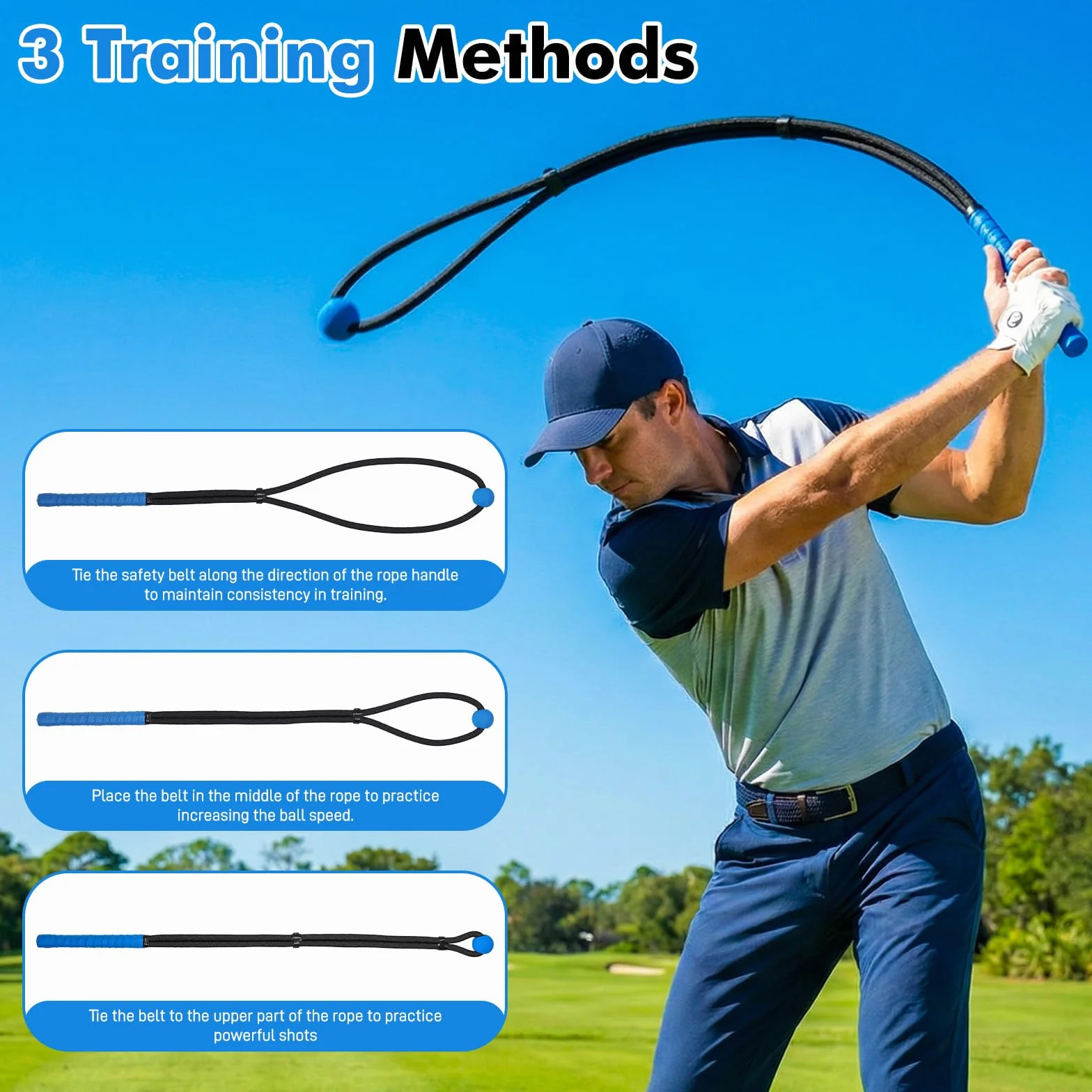 Starvortex Entraîneur de Swing de Corde de Golf, Améliore la Vitesse de Swing et Golfeurs Contrôle Force, Professionnel Aide à l'Entraînement Swing Corde de Golf avec Sac de Rangement