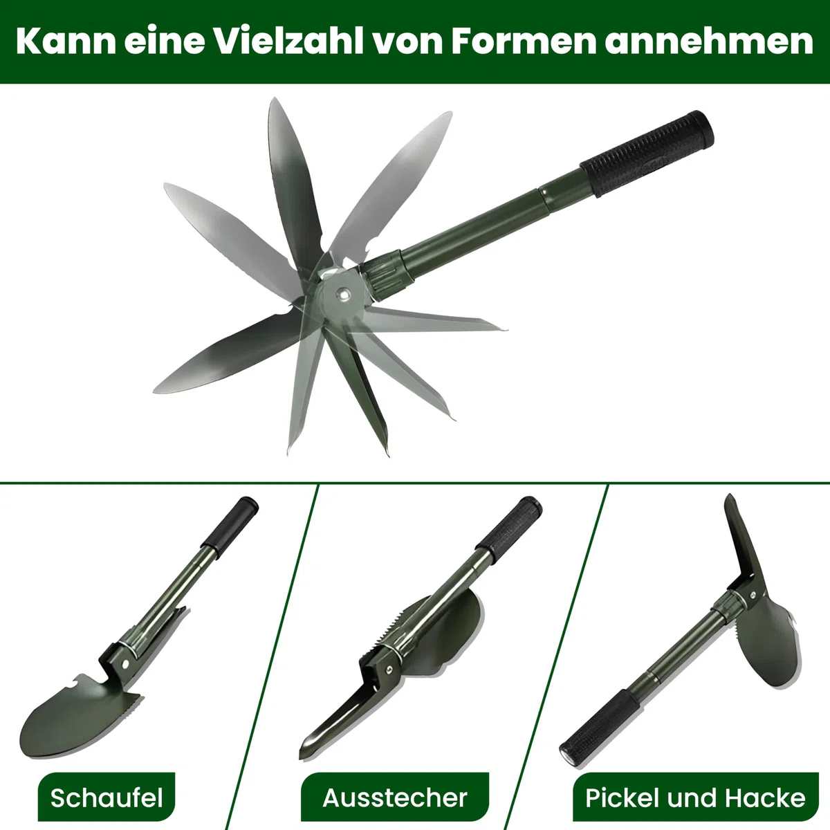 Bêche pliante multifonction, style armée allemande, pelle de survie avec houe et scie, équipement de randonnée, bushcraft
