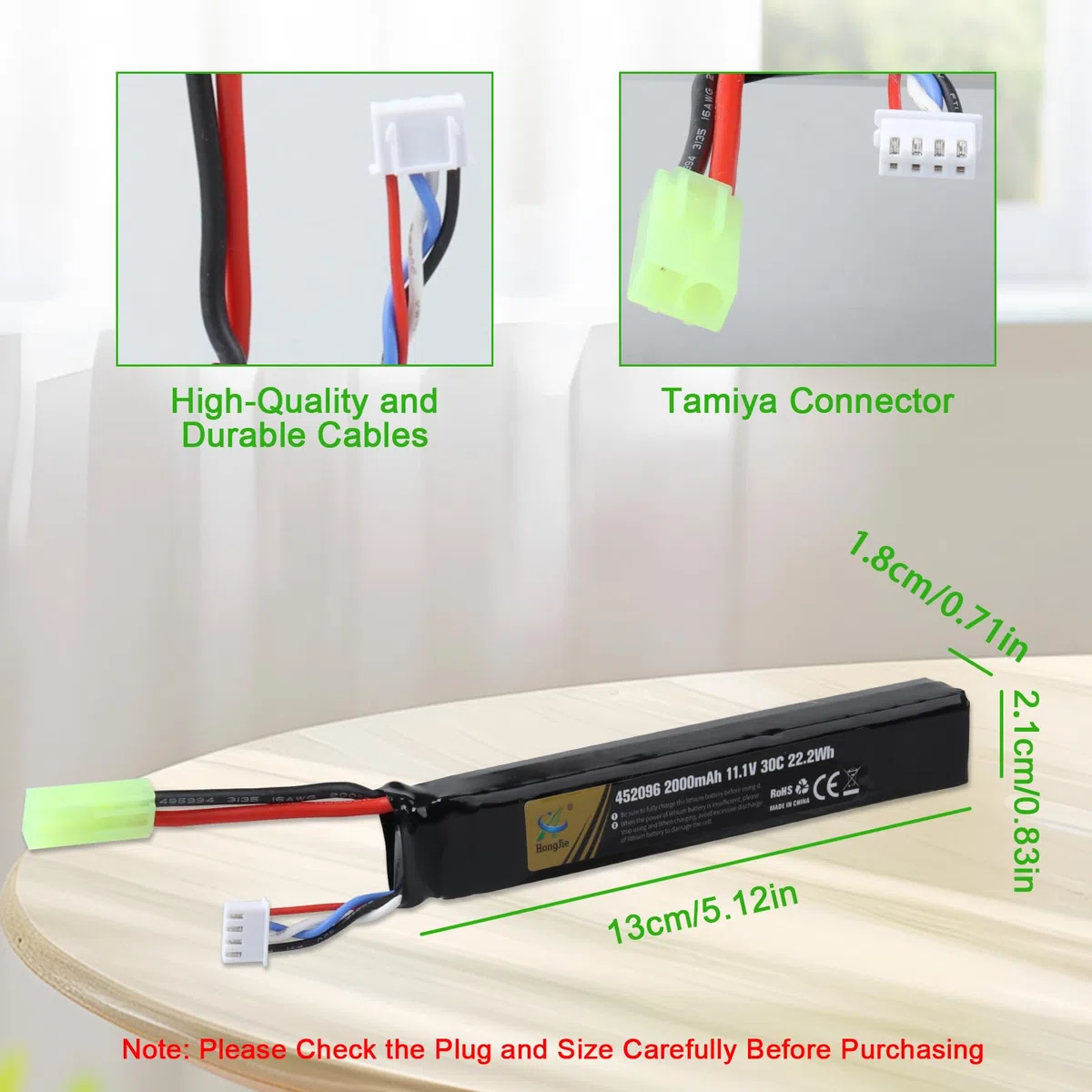 Batterie LiPo Rechargeable 11,1 V 2000 mAh, Compatible avec Le Connecteur Tamiya 3S 30 C pour Airsoft M4, M110, AK47, MP5, Scar, M249, AUG, AEG, MP5K, M60, RPK, PKM et Modèles Réduits