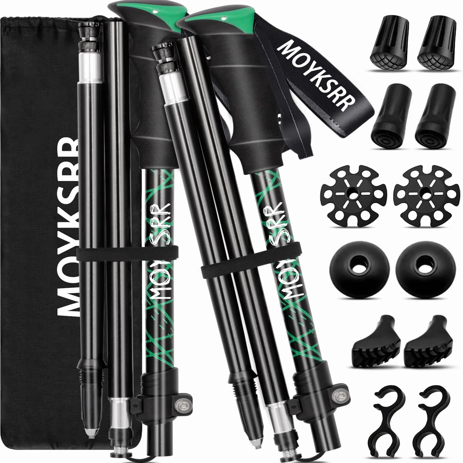 MOYKSRR Bâtons de Randonnée, 2 PCS Baton de Marche Pliable, Antidérapant Ultraléger Bâton de Marche Télescopique Retractable avec 5 Paires de Tampons en Caoutchouc pour Le Conditionnement du Trekking