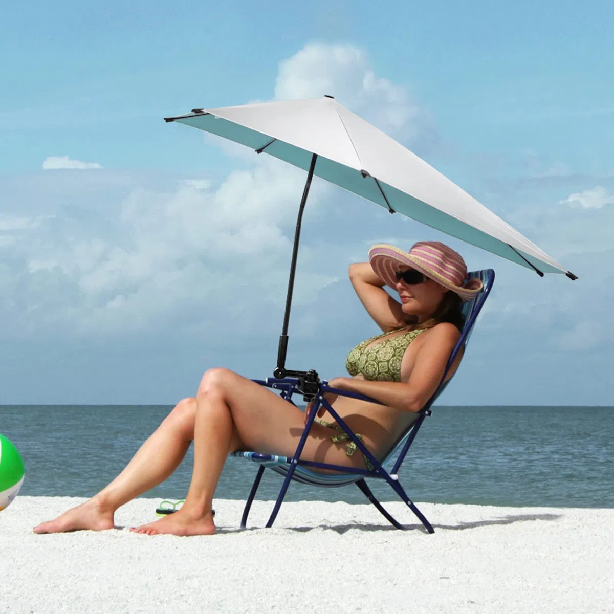 G4Free SPF 50+ Parapluie de Plage Réglable XL 47" x 45" avec Pince Universelle pour Chaise Golf Cart Buggy Bleacher Patio