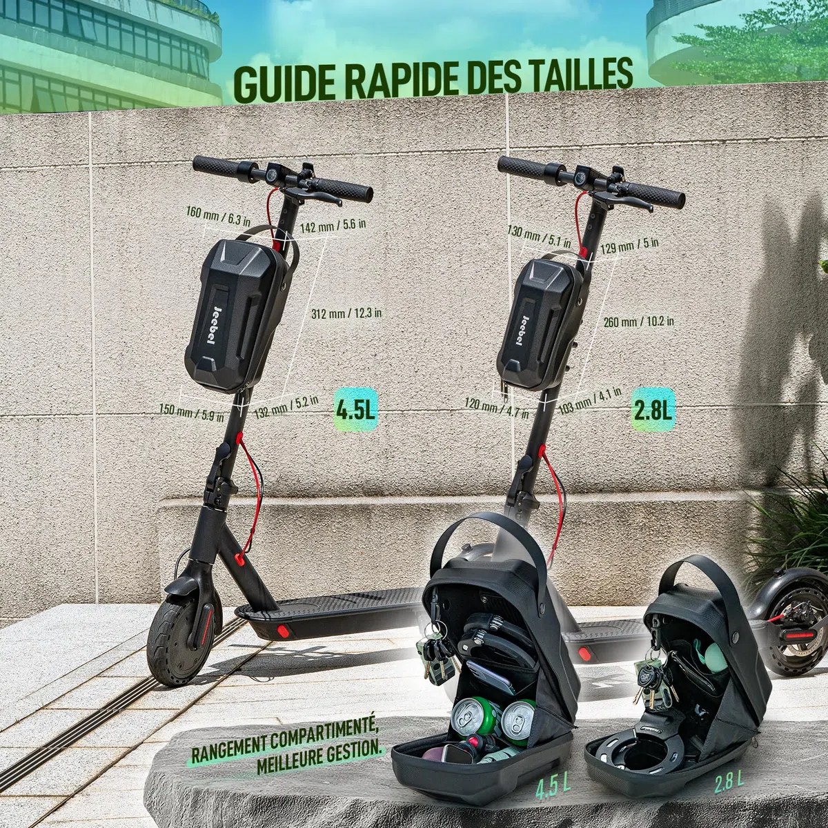 Jeebel Sac de Trottinette Électrique 3/4/5L Sacoche de Guidon Étanche Grande Capacité avec Système Fixation Rapide - Sac Avant pour E Scooter Xiaomi Mijia Sedway Ninebot (3 L)