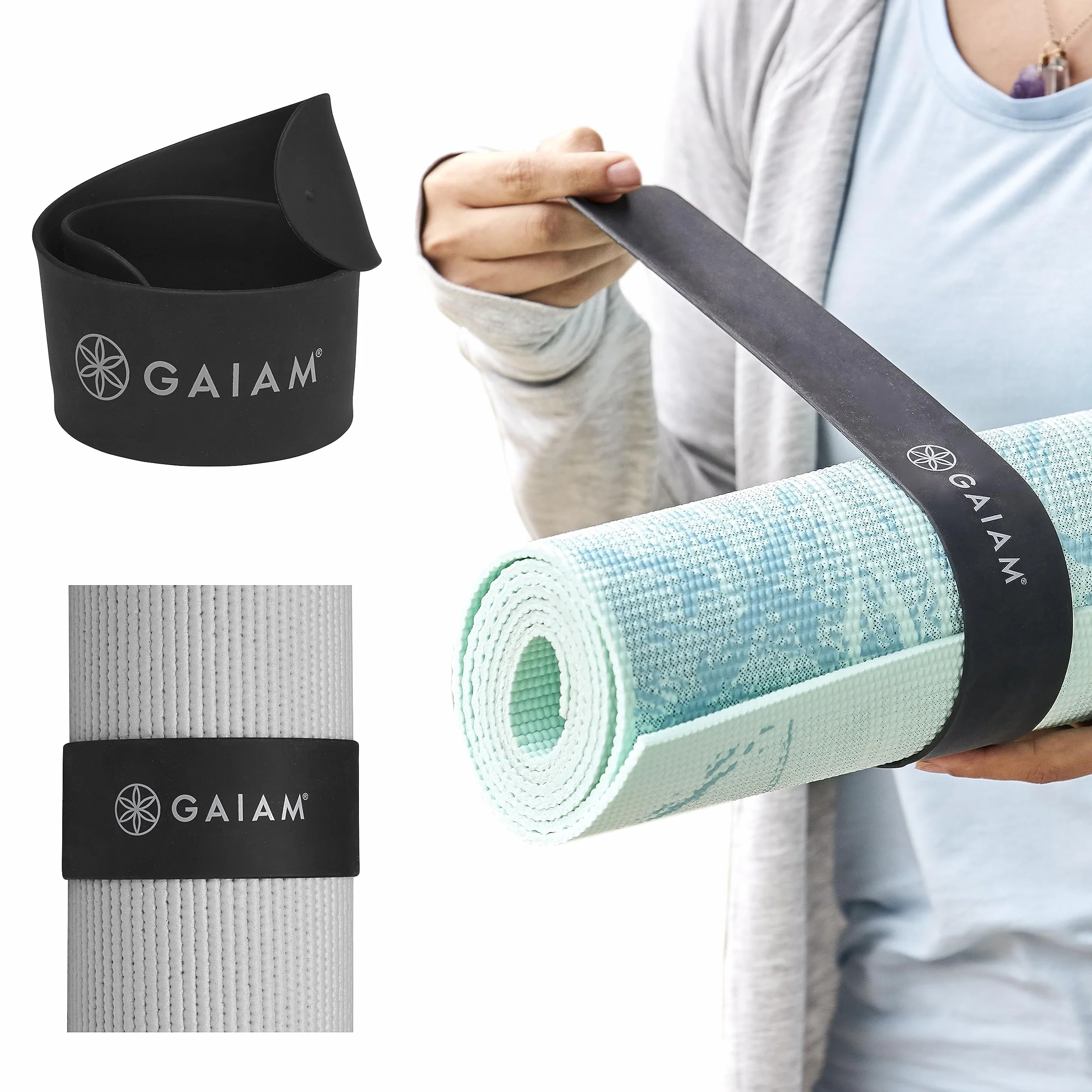 Sangle de tapis de yoga – Maintient votre tapis bien roulé et sécurisé, s'adapte à la plupart des tailles de tapis (50,8 cm (L) x 3,8 cm (l), noir