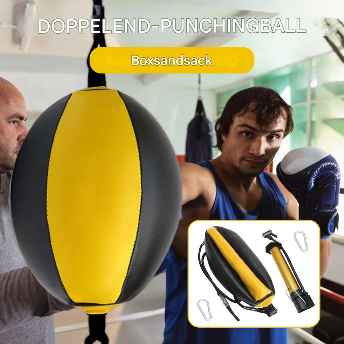 Sac de frappe à double extrémité - Sac de vitesse à double extrémité - Pu à double extrémité - Balle de poinçonnage - Comprend l'aiguille, l'écrivain, le ruban de balle de l'équipe
