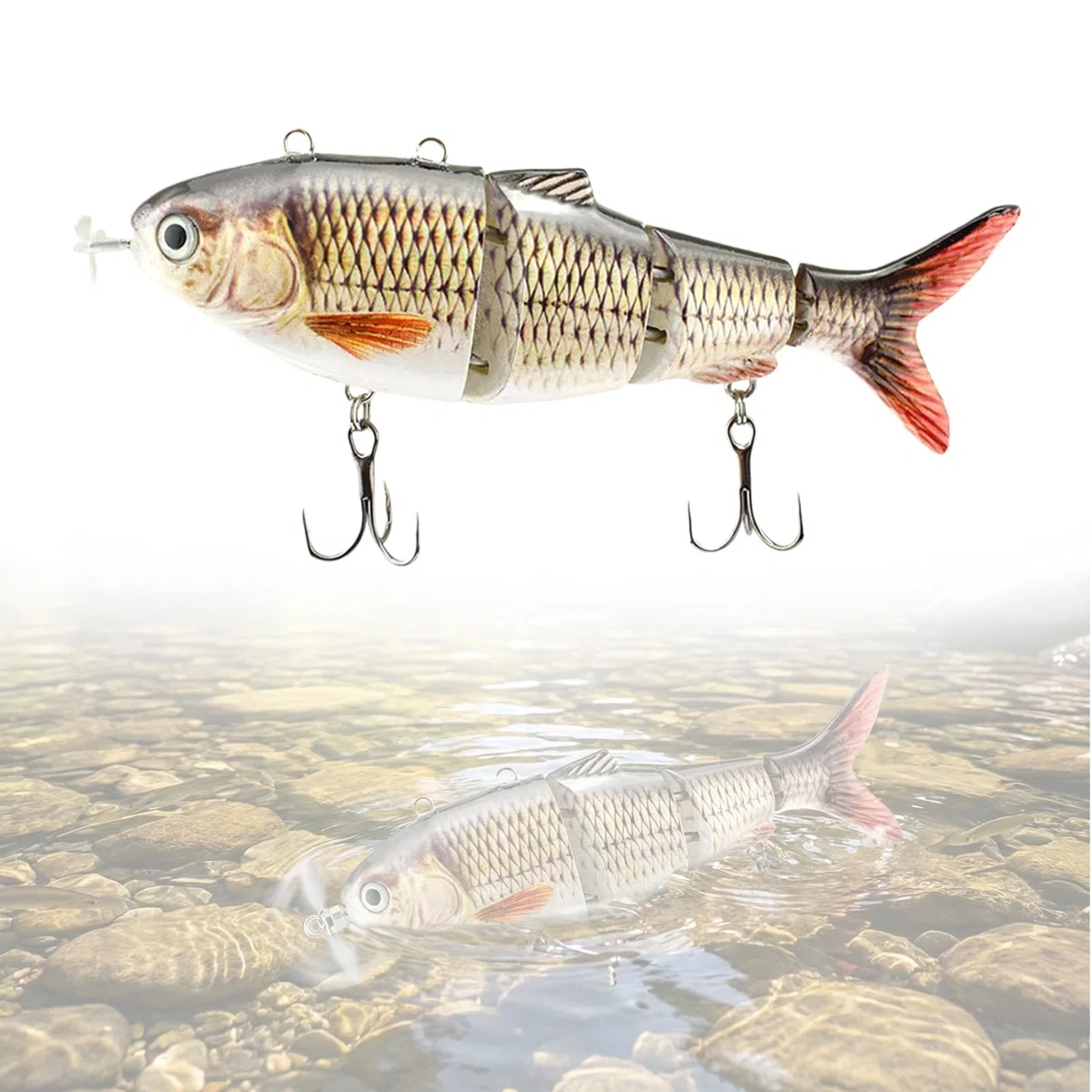 Leurre De Pêches Electrique,13CM Leurre De Natation Robotique Avec Lumière LED Verte,Leurre De Pêche Robotique,Appât De Pêches Électrique Pour Pêche En Eau Douce,Eclairage LED,4 Segments,Perche,Truite