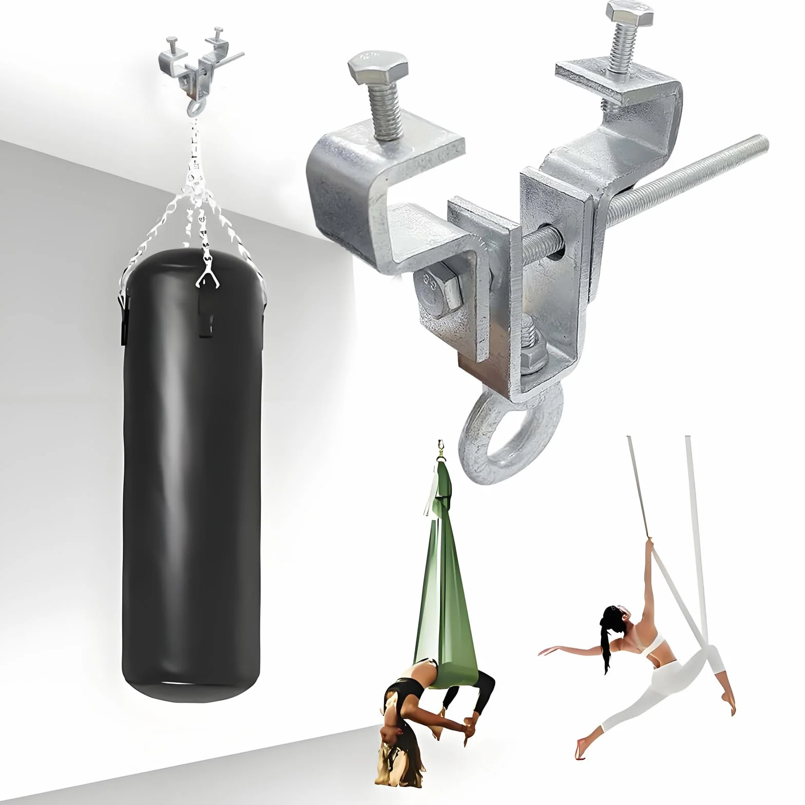 Support de Pince I Beam, I Beam Accrocheur de Poutre en Acier, Cintre de Sac de Frappe en Acier, Pince de Support en Acier Robuste, Réglable de 6,5-22cm, Résiste à 204 kg de Gravité