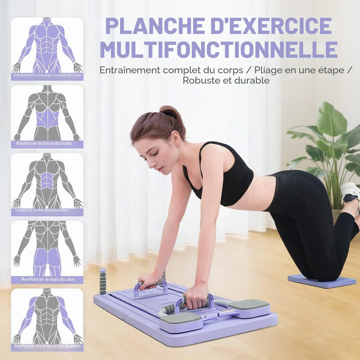 Planche de réformateur de pilates 5 en 1 améliorée : planche de pilates avec compteur LED et rouleau à rebond automatique – Planche centrale pliable multifonction pour salle de sport à domicile
