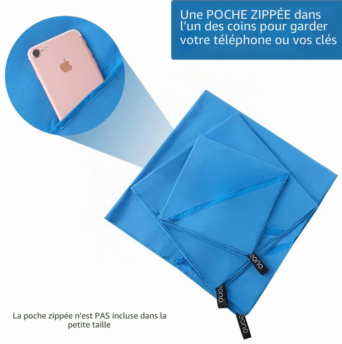 Eono Serviette en Microfibre, Microfiber Towel, Séchage Rapide - Super Absorbante - Ultra Compacte, Idéale pour Le Sport, Voyages, Plage, Camping, Randonnées, Yoga et Natation