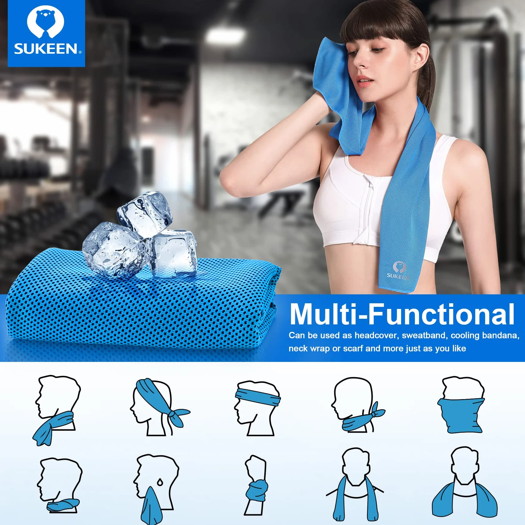 Sukeen Lot de 4 Serviettes rafraîchissantes, Douces et Respirantes pour Yoga, Sport, Course à Pied, Gym, entraînement, Camping, Fitness, entraînement et Autres activités