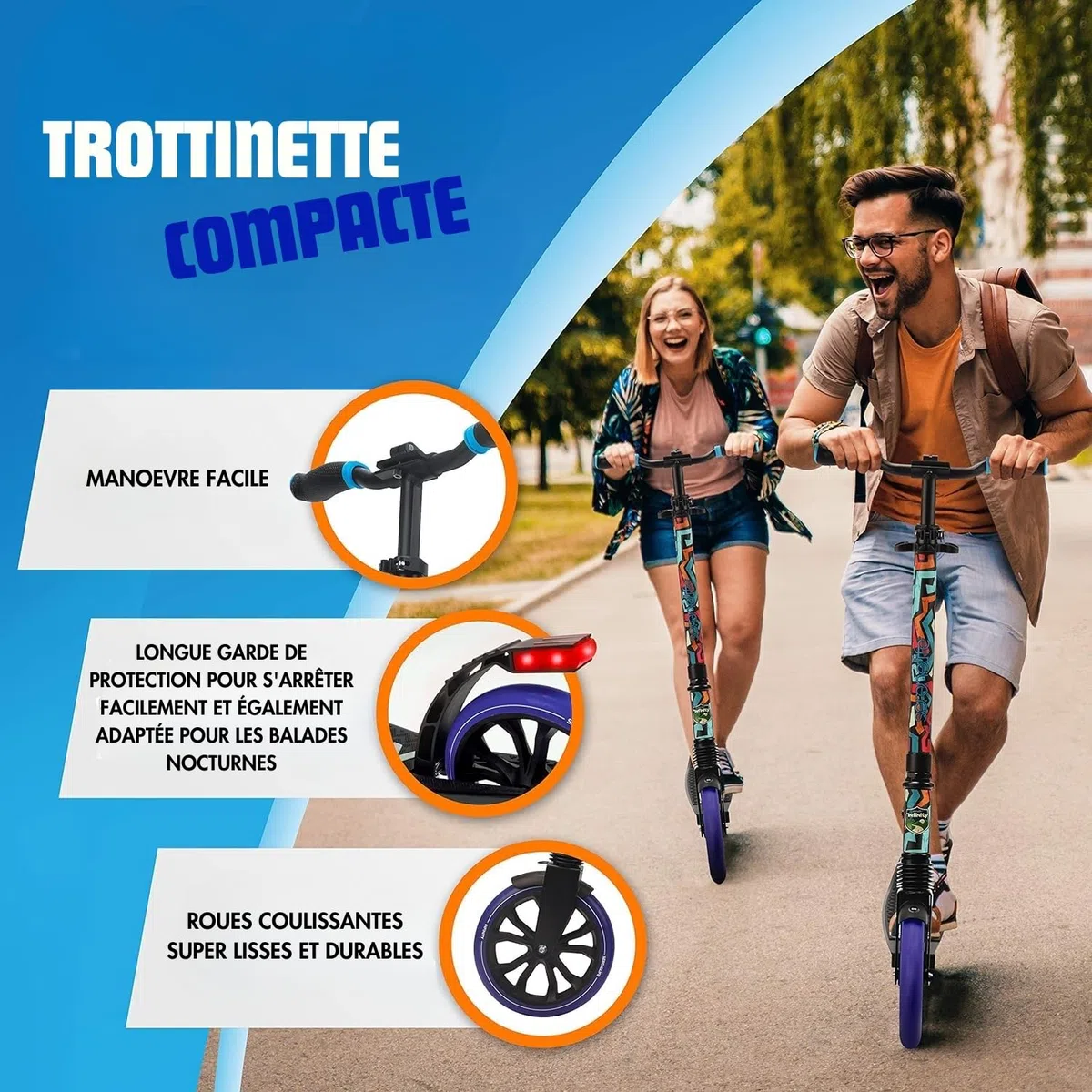 Serenelife Trottinette Freestyle, Trottinette Adulte et ado - Hauteur Réglable, Scooter Tout Terrain avec Grande Roues et Suspension, Manœuvre Facile et Pliable