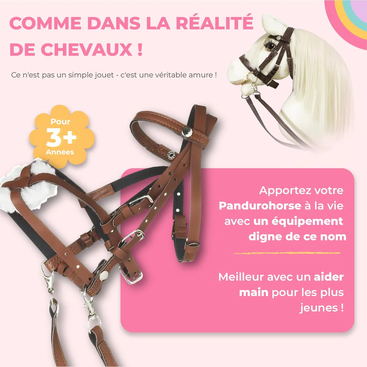 Panduro Hobby Horse Accessoires Bollard et Grackle Brides pour chevaux à branche, réglable, décoration élégante pour chevaux passe-temps - marron