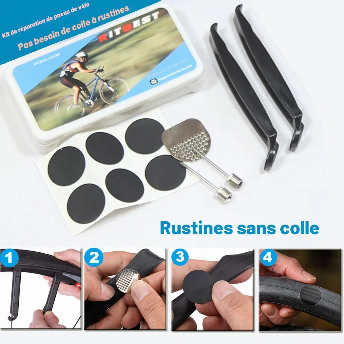 Kitbest Kit d'Outils de Réparation de Vélo - 16 en 1 Outil Multifonction, Accessoires pour Vélo de Route et de Montagne, Kit de Réparation de Pneu pour Homme et Femme