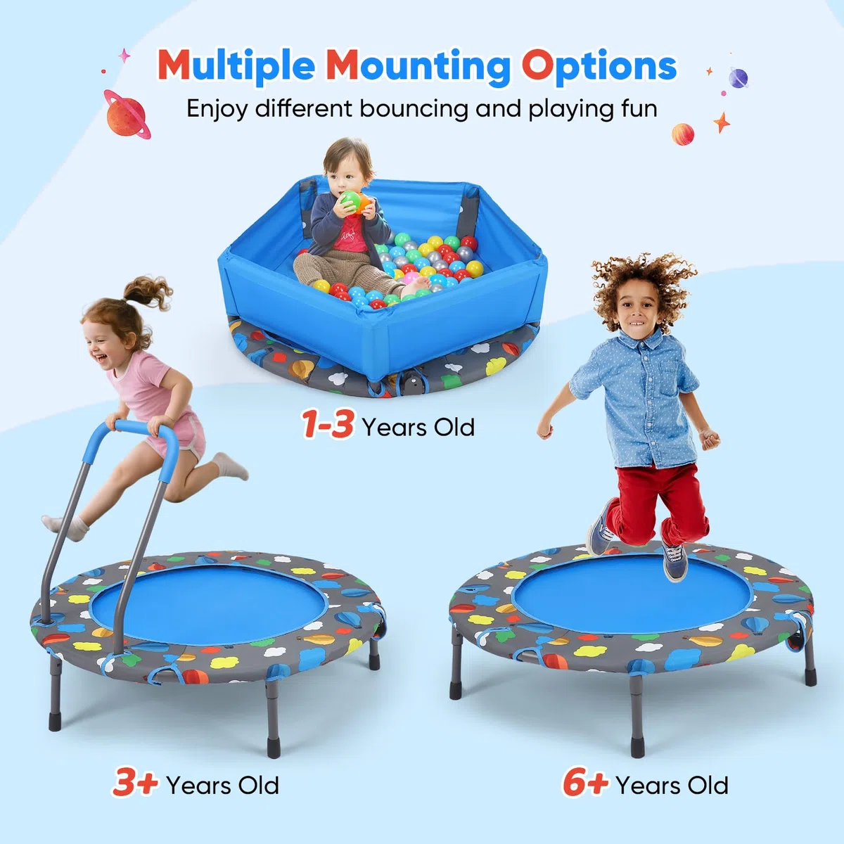 Trampoline de fitness pliable pour enfant - Charge maximale : 150 kg - Silencieux - Avec panier attrape-balles avec housse de sécurité - Trampoline pour enfants