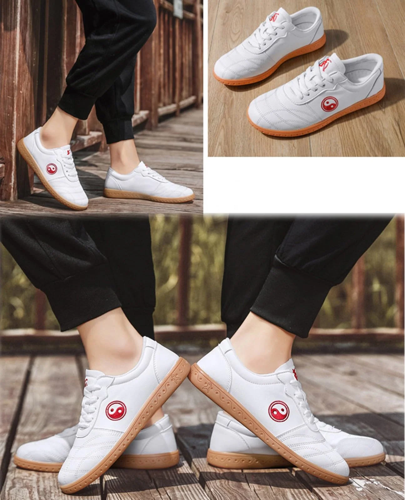 FUELIX Chaussures De Taichi, Chaussures Art Martiaux, Chaussures De Taekwondo, Arts Martiaux Kung Fu Baskets Cuir Ballerines Qi Gong Unisexe, Léger, Non Slip, Respirant Pour Marche Fitness